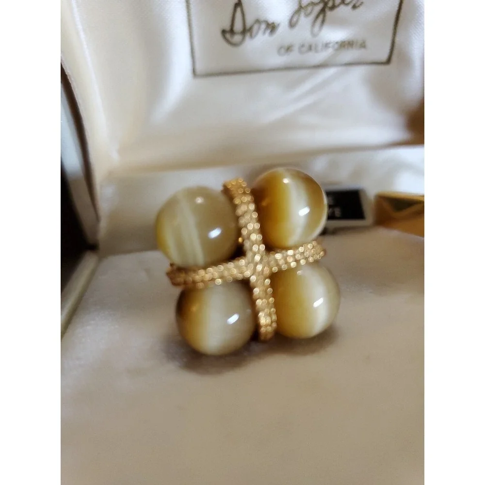 Vtg 1960's‎ Tiger Eye Cufflinks Don Loper of California Mens Goldtone Flaw Read